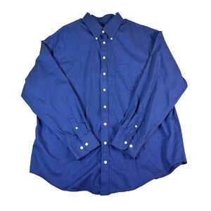 Cherokee Mens XXL Blue Micro Grid Button Down Shirt Long Sleeve Pocket XXL